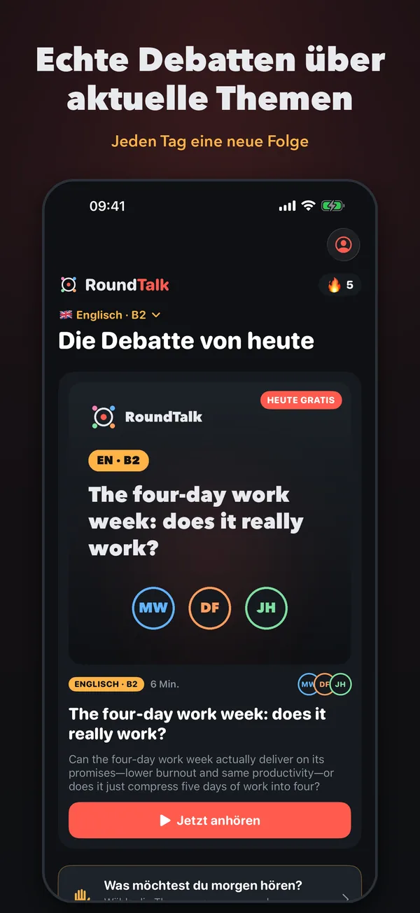 RoundTalk-App: die Debatte von heute auf deinem Niveau