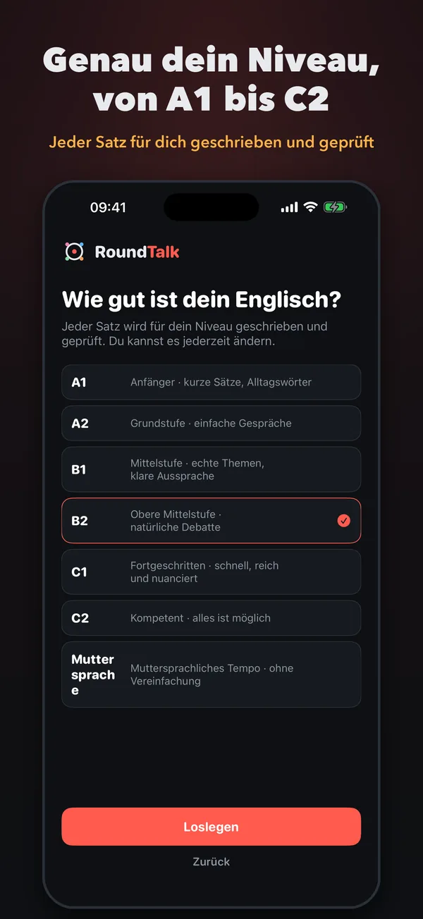 Wähle dein Niveau, von A1 bis C2