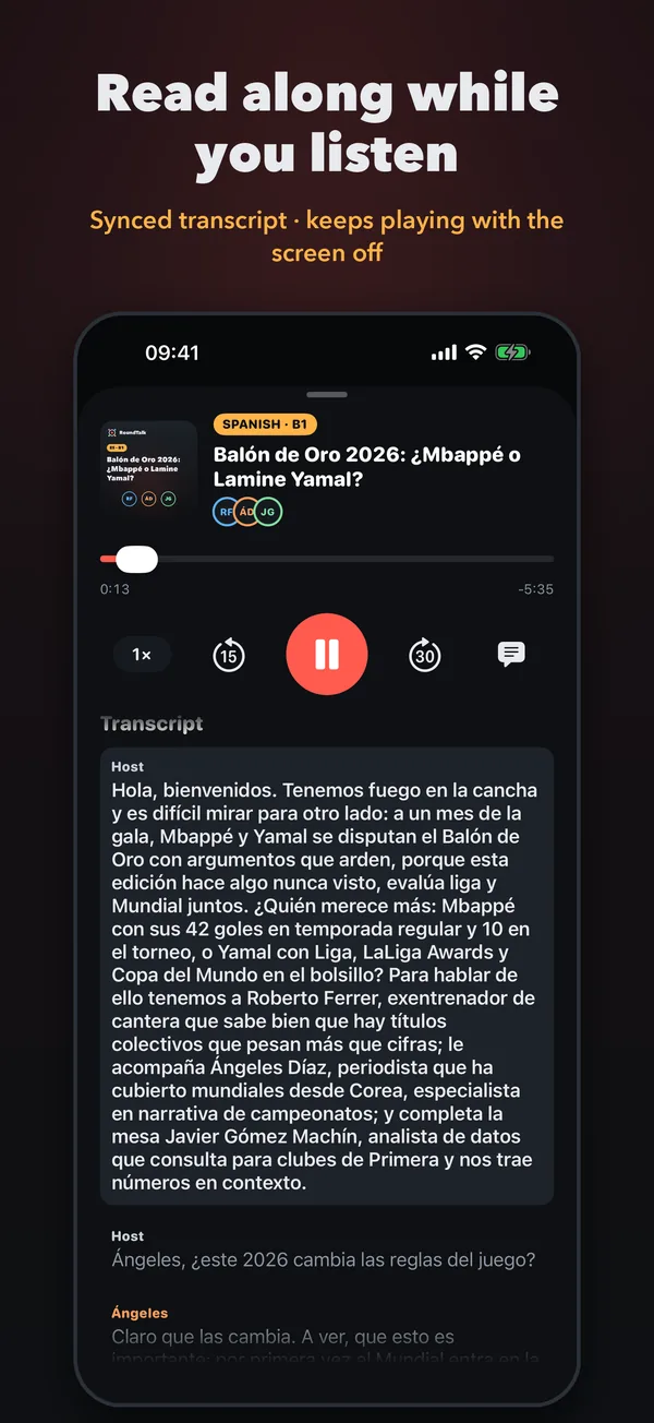 Synced transcript while you listen