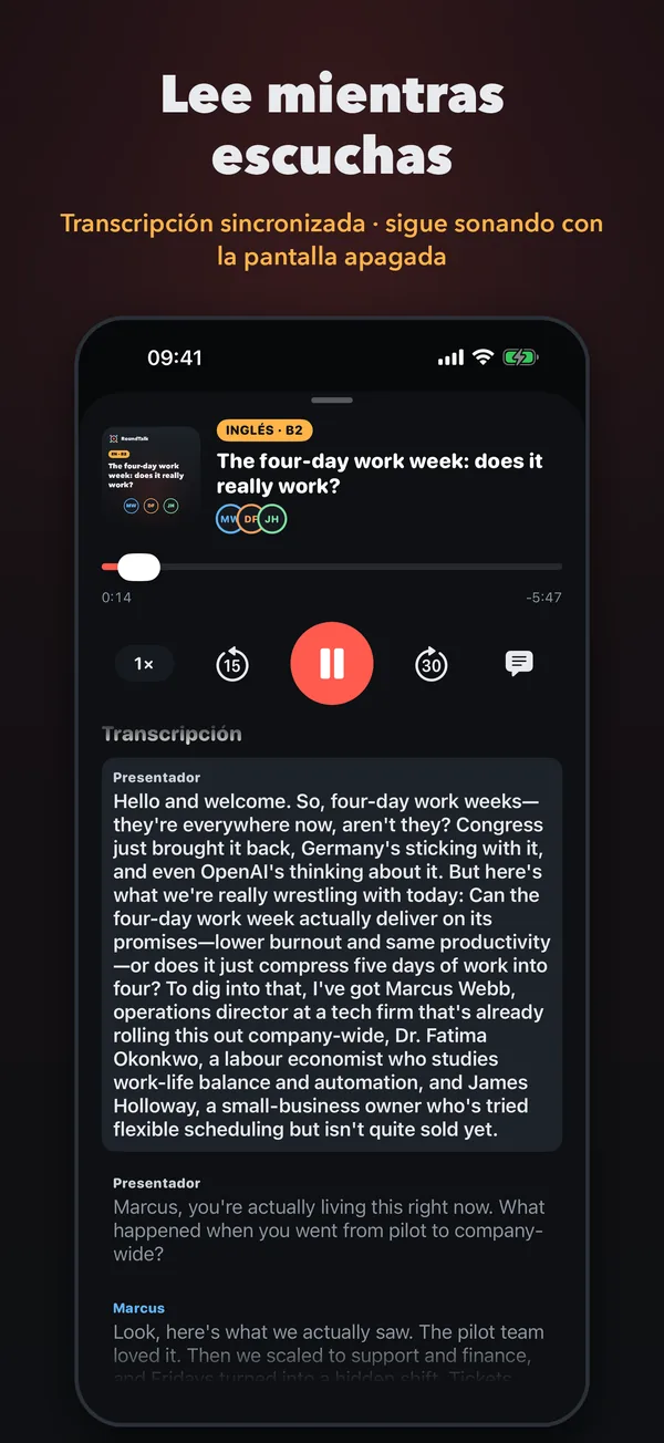 Transcripción sincronizada mientras escuchas