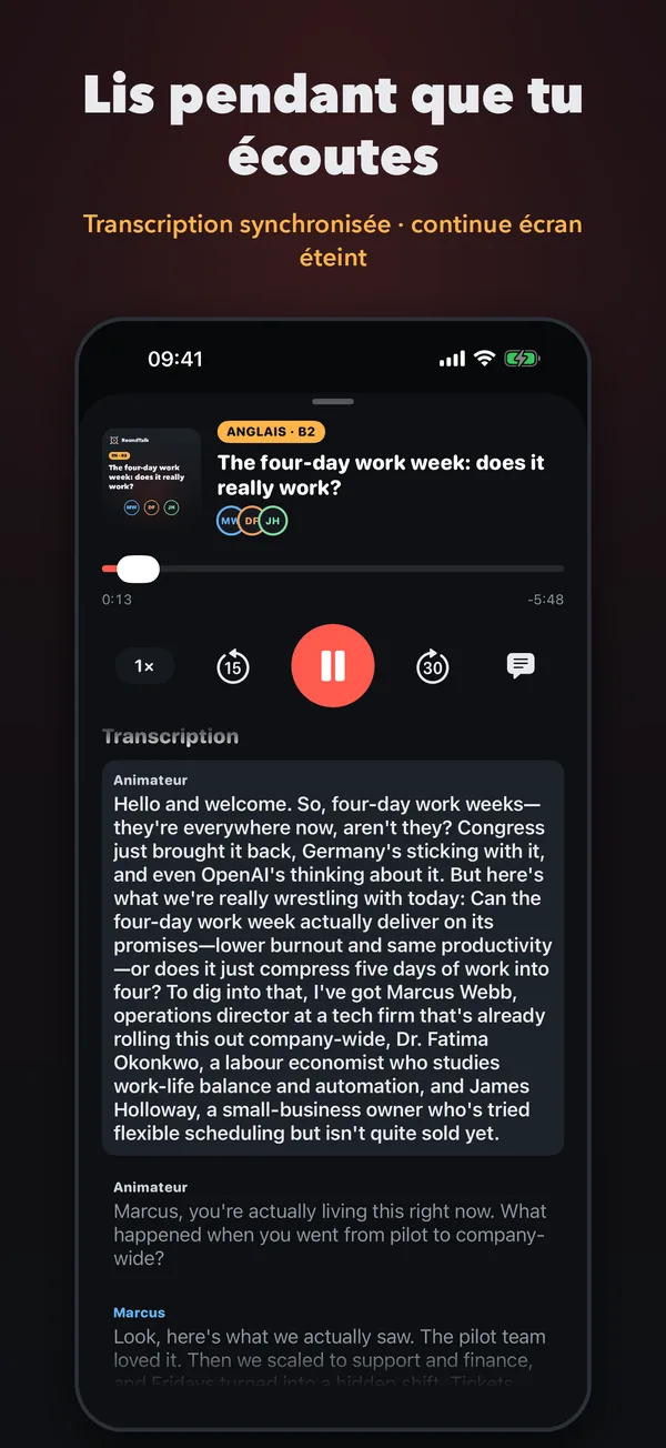 Transcription synchronisée pendant l'écoute