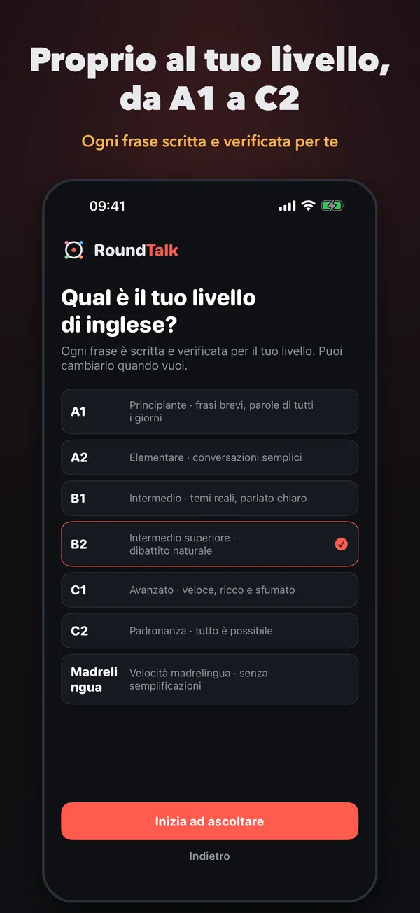 Scegli il tuo livello, da A1 a C2