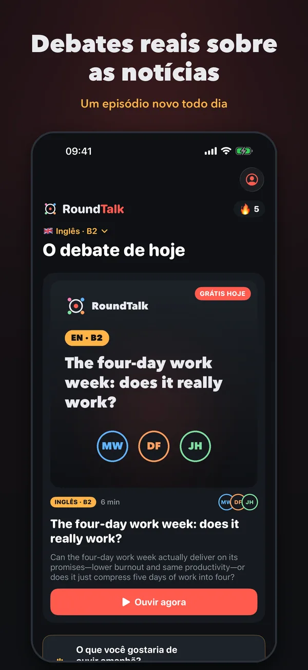 App RoundTalk: o debate de hoje no seu nível