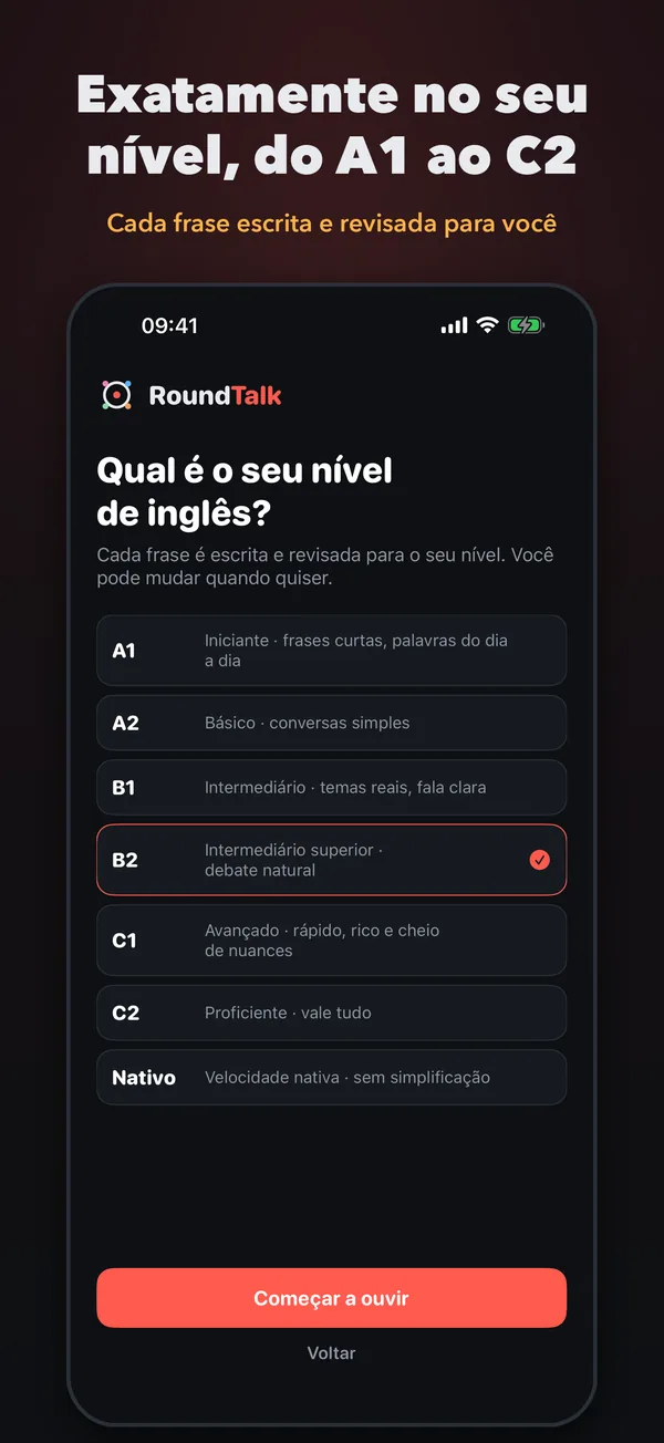 Escolha seu nível, do A1 ao C2